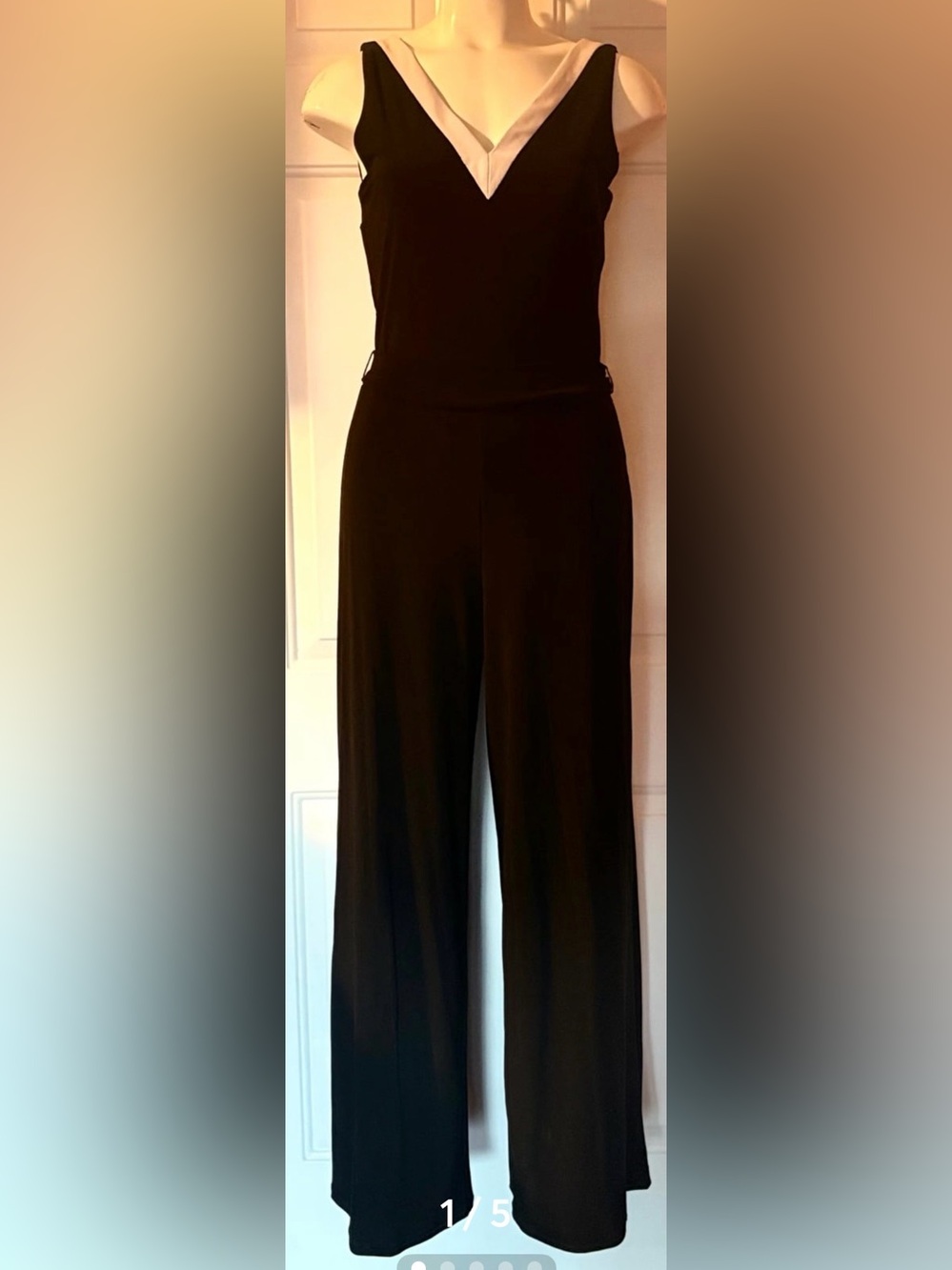 Jersey knit jumpsuit Lauren Ralph Lauren sleeveless wide-leg style V-neck size S